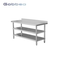 Table de travail en acier inoxydable pour cuisine industrielle, design à 3 niveaux, panneau anti-éclaboussures, revêtement auto-nettoyant, résistant à la corrosion