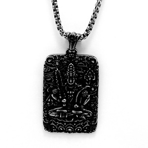Yunnique – collier avec pendentif carré en acier inoxydable, zodiaque chinois, bœuf, tigre, bouddha gardien, bijoux à la mode unisexes - Product Image 1