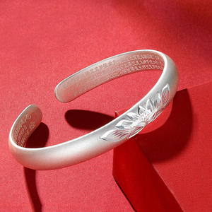 Lucky Healthy Sliver 999 lujo budista <span class=keywords><strong>loto</strong></span> tallado <span class=keywords><strong>Sutra</strong></span> diseño abierto Ajustable pulsera brazalete joyería para mujer regalo - Product Image 2
