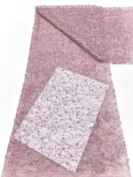 Tissu en dentelle rose luxueux brodé de fleurs, perlé et à paillettes