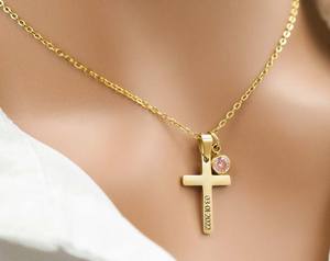 Gravure vierge en acier inoxydable croix collier pendentif religieux cadeau chrétien pour votre ami famille croix bijoux - Product Image 4