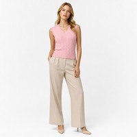 Débardeur tricoté pour femme, col en V, rose uni, sans manches, coupe ajustée, respirant, style coréen, personnalisable OEM ODM