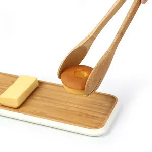 8.2 "/9.8"/12 "strumento di cottura da cucina antiscivolo cibo Barbecue pane insalata morsetto pinze per Toast in legno di bambù