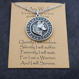 Collar Vikingo con Runas Celtas y Lobo, con Tarjeta, Amuleto Nórdico Vegvisir para Hombre - Product Image 1