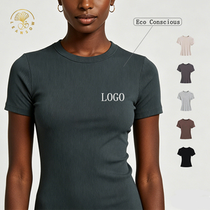 Camiseta Blanca Básica de Algodón Casual con Logo Personalizado Directo de Fábrica, Estilo Estético, Ajustada, de Jersey Acanalado, Linda Camiseta para Mujer - Product Image 1