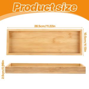 Bandeja de almacenamiento de bambú, organizador de escritorio multiusos de madera maciza rectangular para alimentos, artículos de cuidado personal, color marrón claro - Product Image 3