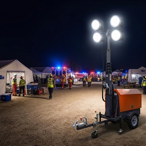 Tour d'éclairage à LED télescopique APCOM Mobile 9m 1000W avec générateur diesel 14kw pour la construction, l'exploitation minière et l'entretien routier - Product Image 1