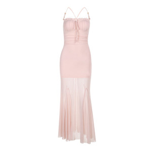 Women's Summer Mesh Waist Cinching Long Dress Sweetheart Neckline Backless Splicing Club Dress Tourist Beach Style - Product Image 5