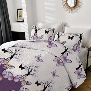 Thiết kế mới màu Tím bướm Quilt Set sợi nhỏ in ấn <span class=keywords><strong>bedding</strong></span> Set cho doanh số bán hàng - Product Image 2