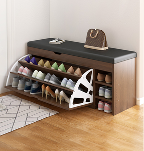 Banc Porte-Chaussures d'Entrée en Cuir Direct Usine <span class=keywords><strong>avec</strong></span> Rangement en Bois - Product Image 2