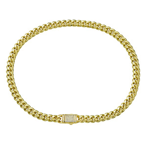 Wholesale PVD Gold Plated Stainless Steel Miami Cuban <b>Chain</b> Necklace with <b>Iced</b> <b>Out</b> Buckle [6-14MM 16-31"] - Product Image 5
