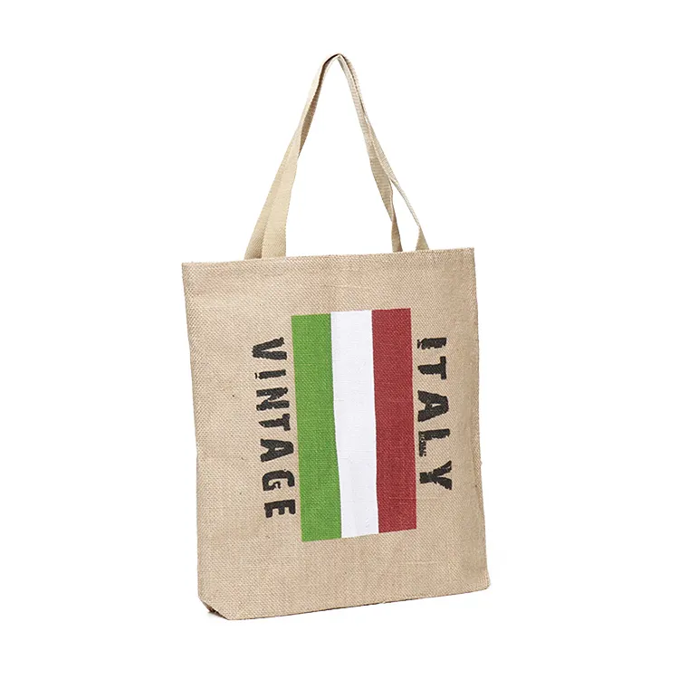 Disesuaikan grosir lipat Italia bendera nasional dicetak rami tas belanja