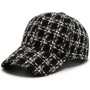 หมวกแก๊ปผ้าทวีดลายตารางขาวดำสำหรับผู้หญิง แฟชั่นฤดูใบไม้ร่วงและฤดูหนาว หมวก 6 แผง หมวกกีฬา หมวกเบสบอล - Product Image 5
