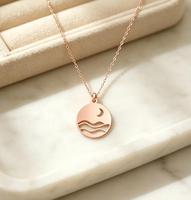 Collier Océanique Anti-ternissement et Étanche, Bijou Lune Croissante, Collier Vague, Collier de Mode