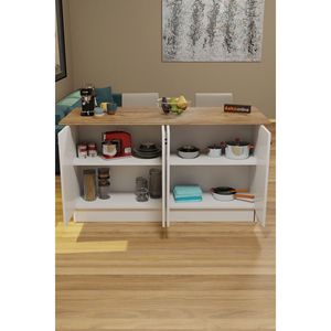 Vera - Isla <span class=keywords><strong>de</strong></span> Cocina Multiusos Moderna <span class=keywords><strong>de</strong></span> 160 cm, Mesa <span class=keywords><strong>de</strong></span> Bar, Roble Blanco, 4 Estantes, Carrito, Origen <span class=keywords><strong>Turquía</strong></span>, Hecho en <span class=keywords><strong>Turquía</strong></span> - Product Image 2