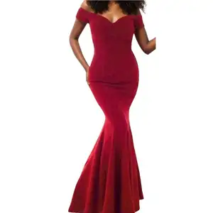 D0410TA36高品質ウエディングセクシーオフショルダーソリッドカラーボディコンマーメイドイブニングドレス女性Seheファッション