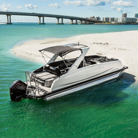 Bateau Ponton en Aluminium Personnalisé en Gros pour Pêche, Croisière, Fête, Loisirs, Fabriqué en Chine en Usine avec Moteur Hors-Bord
