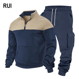 Ensemble de survêtement décontracté RUIQUWIN pour hommes, coupe ample, blocs de couleur, tissu épais, écologique, pantalon cargo et sweat-shirt à col montant - Product Image 1