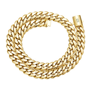 Collana a Catena Cubana Monaco in Acciaio Inossidabile 316L Placcato Oro PVD 14K, 6mm-14mm, Antiossidante e Impermeabile - Product Image 4