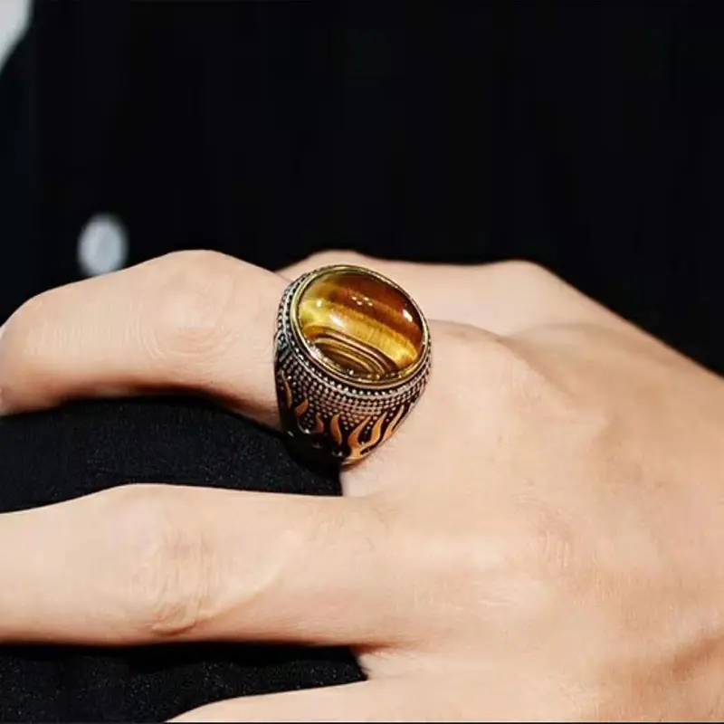 Cincin Mendominasi Antik Kualitas Tinggi Bentuk Bulat Cincin Batu Mata Harimau Retro Infinity Cincin Liar untuk Wanita dan Pria