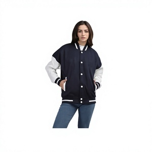 เสื้อแจ็คเก็ตวาร์ซิตี้สีกรมท่าขาว สไตล์พรีปปี้ ทรงเบสบอล ทรงปกติ ใส่ได้ทุกเพศ เหมาะสำหรับฤดูใบไม้ร่วง สวมใส่สบาย สีพื้น ปิดด้วยกระดุม - Product Image 2