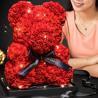 Ours en roses artificielles en tissu de soie avec boîte lumineuse LED - Saint-Valentin, Noël, Nouvel An, couleur personnalisée, intérieur/extérieur