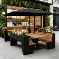 Ensemble table et chaises de jardin avec parasol, mobilier d'extérieur en WPC pour centre commercial