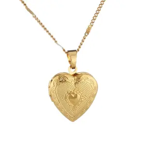 Colar de cor de ouro para mulheres, pingente de ouro 24K, medalhão de coração bonito, jóias de corrente