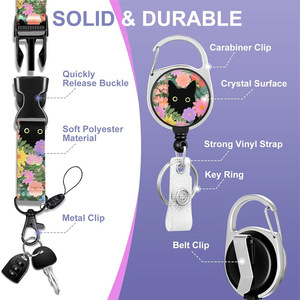In stock: retractable scroll, cute black cat flower easy-pull buckle card <b>holder</b>, detachable lanyard, <b>ID</b> card buckle set. - Product Image 3