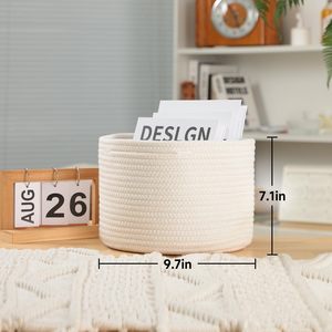 작은 면 소재 클래식 바구니 정리용 |   큐브 선반 옷장 수납 바구니 9.7*9.7*7.1인치 선물 바구니 보육원용 원형 - Product Image 3