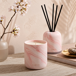 Aikun Pink Marble Finish Matching Decor Scented <b>Candle</b> and Reed Diffuser <b>Set</b> with Custom Logo Packaging Factory Direct Supply - Product Image 1