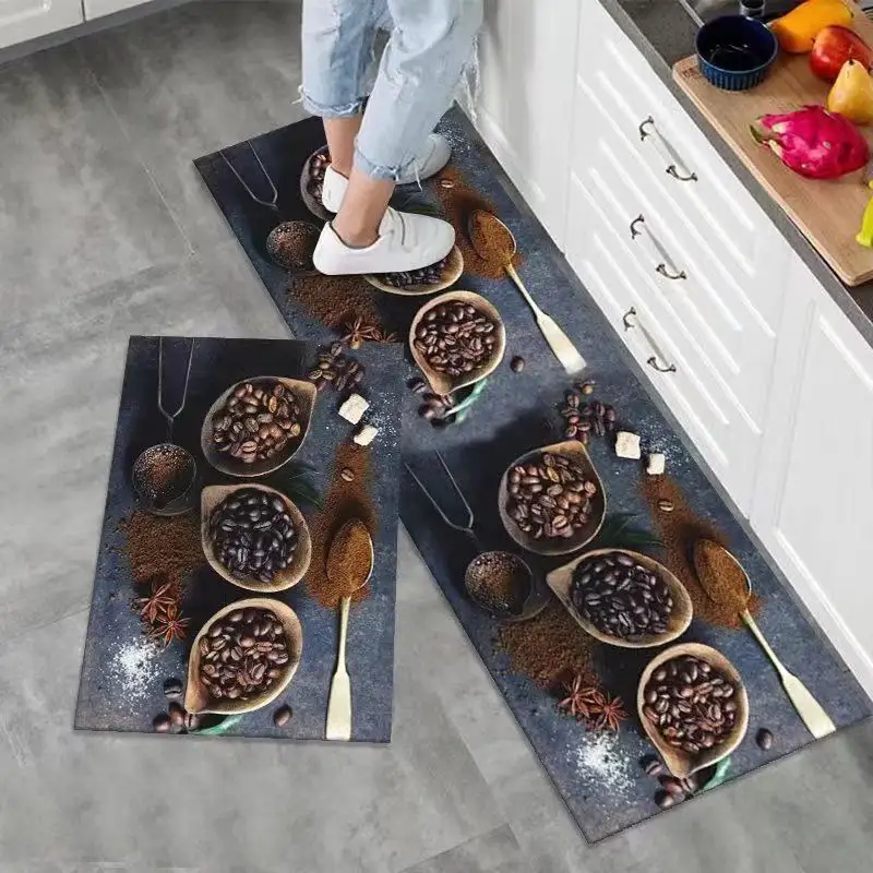 Set karpet dapur sederhana dapat dicuci, 2 buah keset dapur dan karpet Set tahan air lantai dapur keset pintu