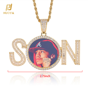 Collier pendentif personnalisé NUOYA avec photo et initiale, plaqué or 18 carats, serti <span class=keywords><strong>de</strong></span> diamants CZ, bijoux hip-hop pour hommes - Product Image 6