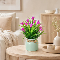 Lot de 6 mini-plantes artificielles en pot de 19 cm – Bonsaïs en plastique PE avec pots en céramique enveloppés de corde pour la décoration de bureau et de la maison