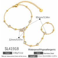 SUMMLY Geometrisches Zirkon-Kettenarmband und Verstellbarer Ring, 18K Vergoldeter Edelstahl, Wasserfestes Schmuckset für Damen