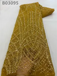 Tecido de renda bordado de lantejoulas para vestido de noite de casamento tecido de renda de cristal branco puro para venda por atacado