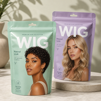 Sacs d'emballage en plastique personnalisés avec impression numérique du logo, pochettes verticales à fermeture éclair pour extensions de cheveux, sacs de rangement à motifs