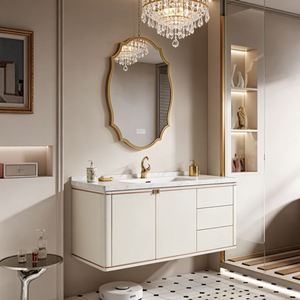 BALOM European Style Luxury Bathroom Vanity Cabinet Solid Wood Frame Stone Countertop LED <b>Mirror</b> Full <b>Set</b> for Premium Homes - Product Image 2