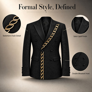 <span class=keywords><strong>Costume</strong></span> de <span class=keywords><strong>mariage</strong></span> de luxe pour <span class=keywords><strong>homme</strong></span>, coupe ajustée, orné de strass et de sequins, blazer simple boutonnage 2 pièces - Product Image 3