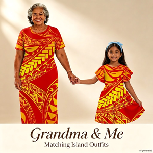 Meilleures ventes de Noël : Ensembles personnalisés polynésiens pour grands-parents et petits-enfants, ensembles deux pièces pour femmes grandes tailles style insulaire, robe à volants pour filles - Product Image 4