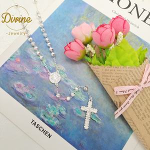 Vente en gros de collier chapelet religieux Offre Spéciale vierge <span class=keywords><strong>marie</strong></span> collier chapelet en laiton blanc argent - Product Image 3