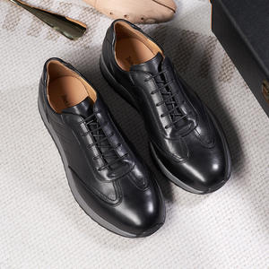 Chaussures en cuir carrées pour hommes, semelles épaisses, talons surélevés, fermeture à enfiler, dessus en cuir véritable, vêtements formels d'automne - Product Image 5