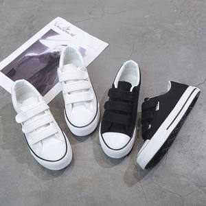 Men's Breathable <b>Canvas</b> Shoes Korean Style Casual Sneakers Versatile Slip-On Velcro Student Spring White Couple's Shoes - Product Image 1