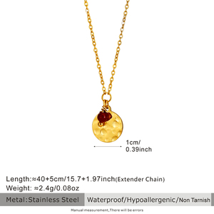 18 قيراط مطلية بالذهب غير النظامية هندسية عملة القصدير نمط أحمر الفاكهة الكرز الأحمر العقيق سلسلة قلادة الفولاذ المقاوم للصدأ - Product Image 4