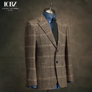 Costume pour hommes à carreaux marron haut de gamme Gentleman costume formel affaires décontracté mince marié robe de mariée <span class=keywords><strong>blazer</strong></span> costume - Product Image 4