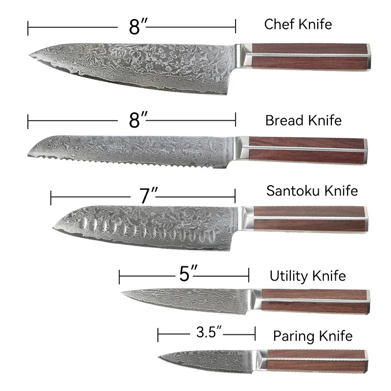 Set De Cuchillos 5 Pcs Messer Set 67 Layers Damascus Steel Forged Kitchen Professional Chef Knife Set With Rosewood Handle