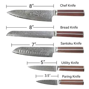 67 Layer Damascus Knife Set Set De Cuchillos 5 Pcs Messer Set 67 Layers Damascus Steel Forged Kitchen Professional Chef Knife Set With Rosewood Handle