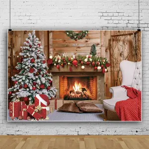 クリスマスキャンバス絵画クリスマスツリーリース雪ポスターとプリント背景写真アート写真家の装飾