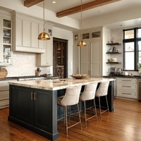 Meubles d'îlot de cuisine classiques en bois massif avec évier, panneaux décoratifs et poignées intégrées pour cuisines modernes et traditionnelles