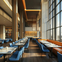 Ensemble de mobilier haut de gamme Ron Group pour hôtel et restaurant : table carrée en marbre, chaise rembourrée, banquette en cuir en forme de L